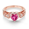 thumbnail image 3 of Gem Stone King 18K Rose Gold Plated Silver Pink Mystic Topaz and White Moissanite Halo Ring for Women | 1.13 Cttw | Heart Shape 6MM | Gemstone November Birthstone | Size 7, 3 of 6