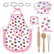 ODOMY Cooking and Baking Set,Kids Chef Set, Apron for Little Girls, Kids Age 3-10, Multicolor