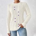 thumbnail image 2 of Women's Knitted Sweaters Fall Winter Loose Solid Color Knitted Pullovers Floral Embroidered Long Sleeved Round Neck Sweater Tops, 2 of 7