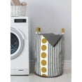 thumbnail image 3 of Geometric Laundry Bag, Vertical Stripes with Circles Grunge Effect Composition Abstract Graphic, Basket with Handles Drawstring Closure for Laundromats, 13" x 19", Brown Black White, by Ambesonne, 3 of 4