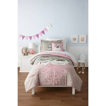 Mainstays Kids Pink Princess Bunnies Full Bed In A Bag Kids