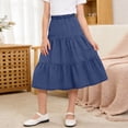 thumbnail image 2 of OGLCCG Girl's Denim Midi Skirt Ruffle Hem Elastic Waisted A Line Faux Jean Skirts Summer Boho Flare Hem Long Skirt 4-15 Years, 2 of 7