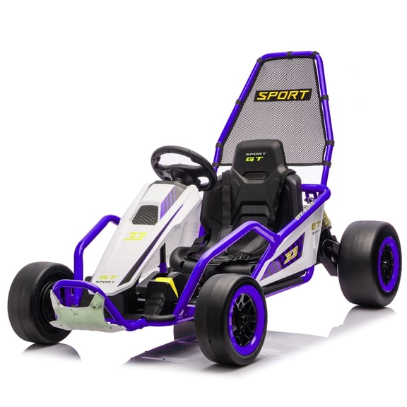 24V 8.5 MPH Electric Go Kart for Kids, 400W Powerful Drift Kart w/ Front EVA Wheel & Metal Frame, Ride on Toy w/ Music & Lights, Suspension,2 Speed,5 Point Harness,Crazy Cart for Ages 6 ,Deep Purple