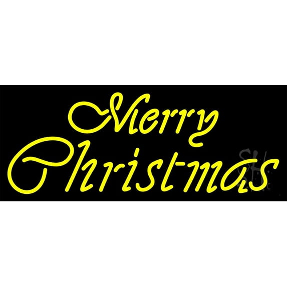 Yellow Cursive Merry Christmas LED Neon Sign 13 x 32 - inches, Clear Edge Cut Acrylic Backing, with Dimmer - Bright and Premium built indoor LED Neon Sign for special occasion decor.