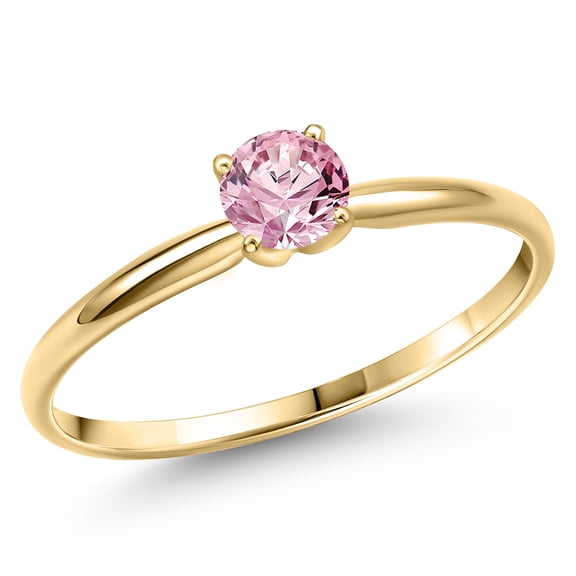 Gem Stone King 14K Yellow Gold Pink Lab Grown Diamond Engagement Ring for Women | 0.50 Cttw | Round 5MM | Gemstone April Birthstone | Size 8
