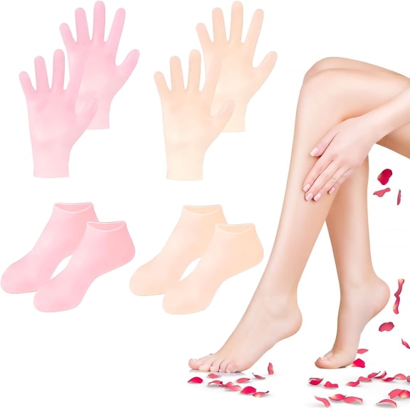 TELOLY 4 Pairs Silicone Socks Gloves Set for Dry Cracked Feet And Hands, Silicone Foot Socks for Women, Moisturizing Feet