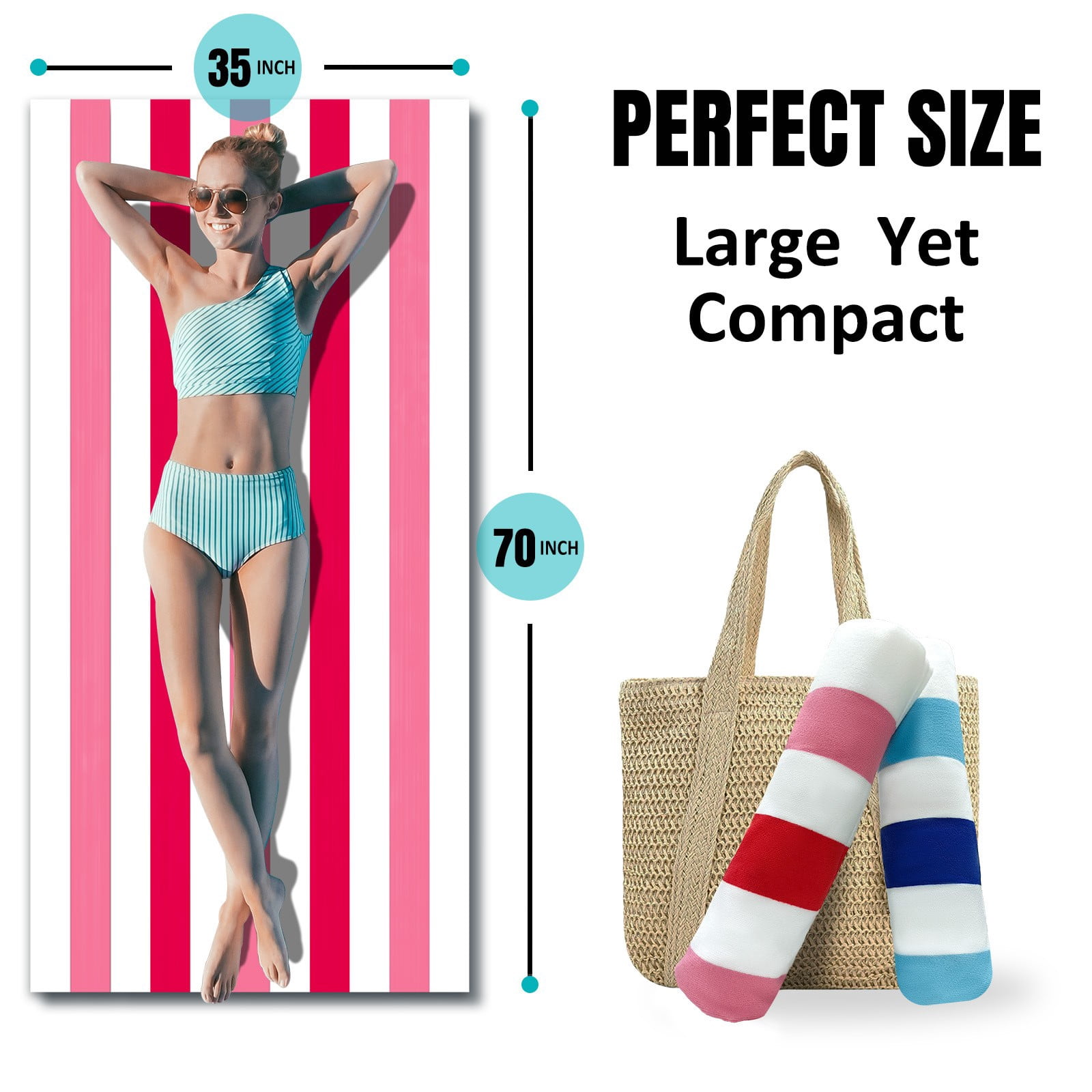 Large Oversized Beach Towel - Big Cotton 35 x 70 Inch Striped Pool Towel, Large Cabana Soft Swimming Towel for Adult Men Women,Chiffon (Pink)