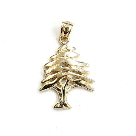 14k yellow gold lebanon cedar tree lucky pendant charm gift fine jewelry 2.5g