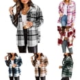 thumbnail image 3 of Ladies Check Fleece Winter Jacket Shacket Baggy Tartan Tops Casual Shirts Coat, 3 of 7