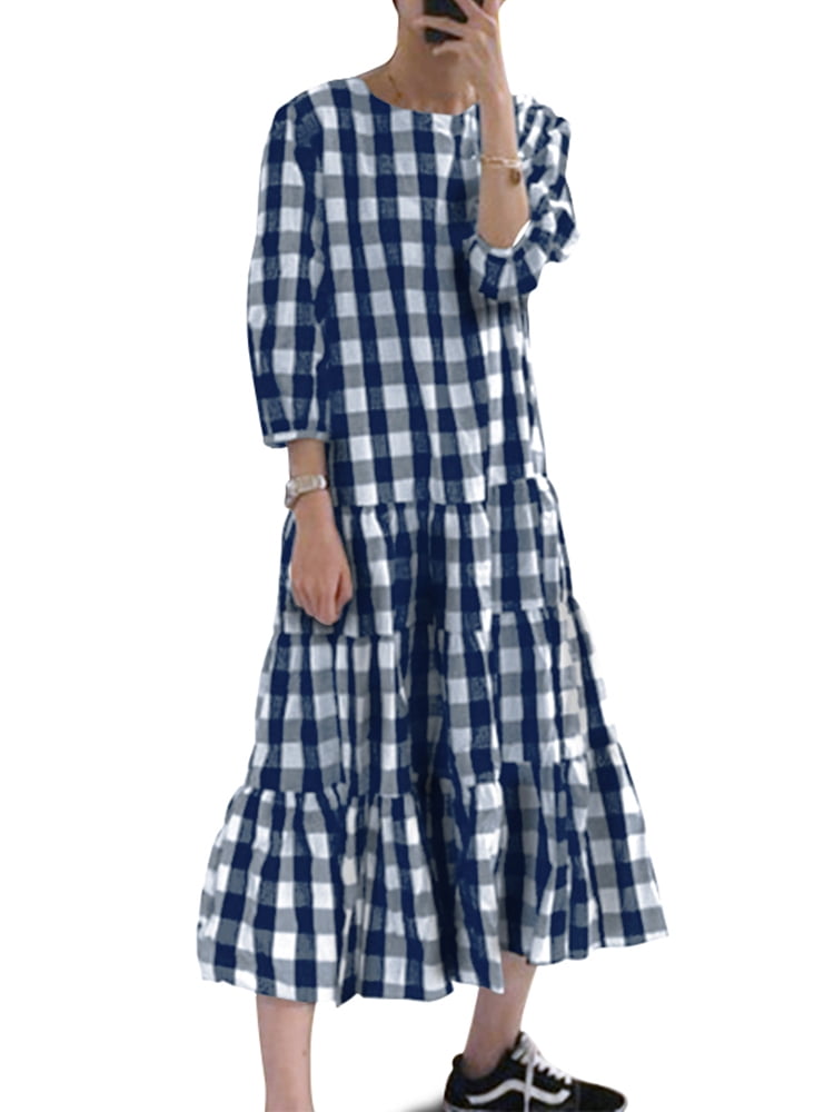 checked long dress