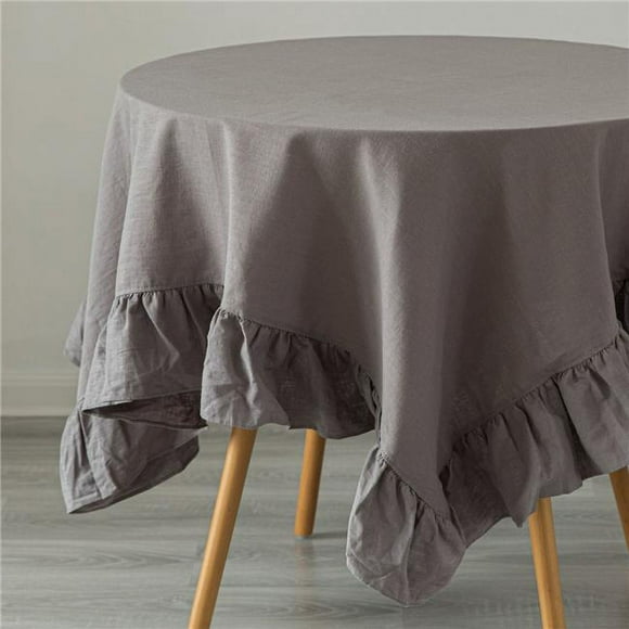 Deerlux QI003988.6060.GY 60 x 60 in. 100 Percent Pure Linen Washable Tablecloth with Ruffle Trim, Gray - Square