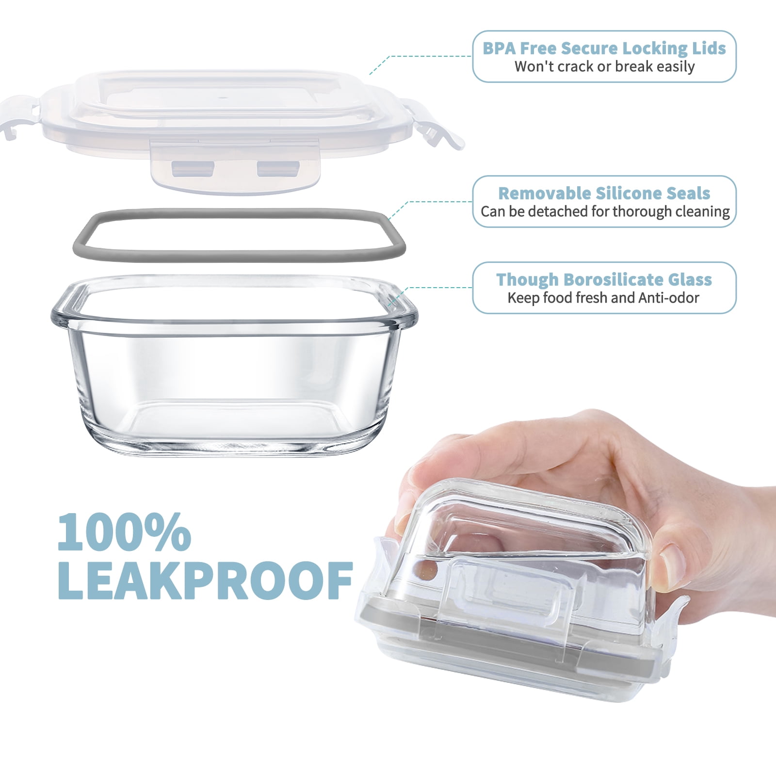 14 Pcs Glass Food Storage Containers, Meal Prep, Airtight Bento Boxes Lunch Box with Leak Proof Locking Lids, Microwave/Oven/Freezer/Dishwasher Safe, BPA Free, Gray