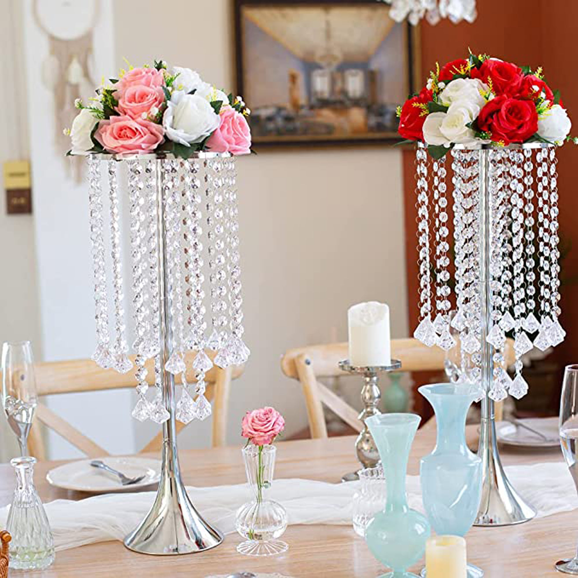 LORYDECO 2 Pcs Versatile Metal Flower Arrangement Stand, Elegant Wedding  Centerpieces Flower Vase, Crystal Flower Stand for Wedding Party Dinner  Event