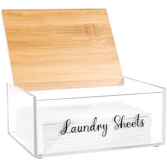 Acrylic Laundry Detergent Sheets Holder with Bamboo Lid, Laundry Soap Sheets Container Box Dispenser for Laundry Room