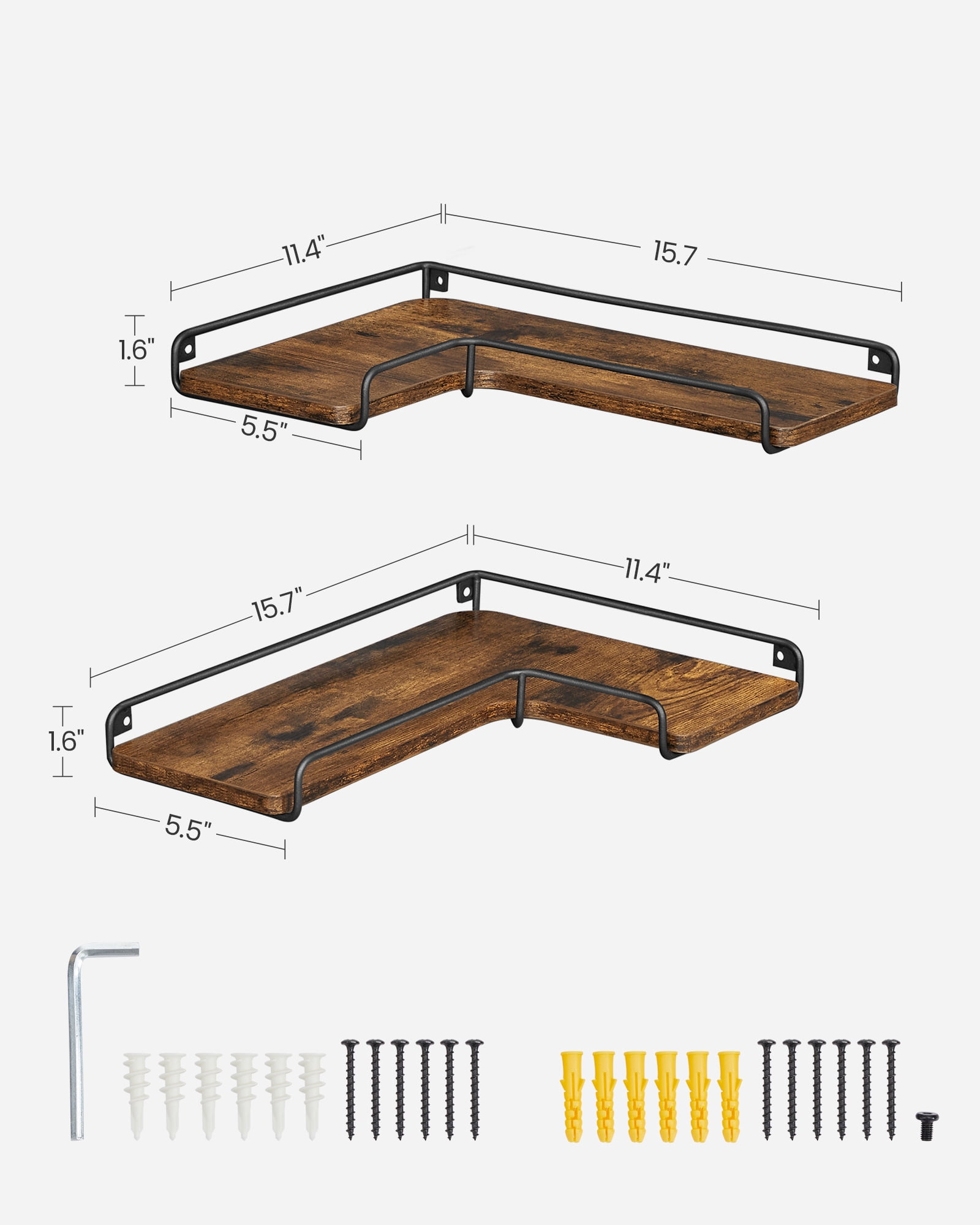 VASAGLE Corner Floating Shelves, Corner Wall Shelf Set of 2, Corner Shelves for Wall Decor and Storage, Wall Mount, Rustic Brown and Black