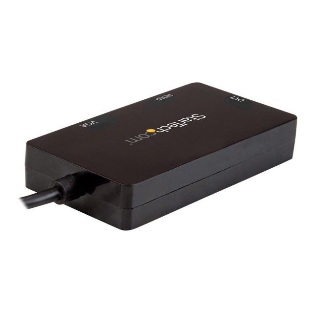 StarTech.com 4K USB C to HDMI, VGA & DVI Multi Port Video Display Adapter for Mac / Windows Ordinateur Portable & Monitor (CDPVGDVHDBP) - Adaptateur - 24 Broches USB-C Mâle vers HD-15 (VGA), DVI-I, HDMI Femelle - 5,9 Po - Noir - Convertisseur Actif, support 4K30Hz (3840 x 2160) (HDMI), 1920 x 1200 (WUXGA) support