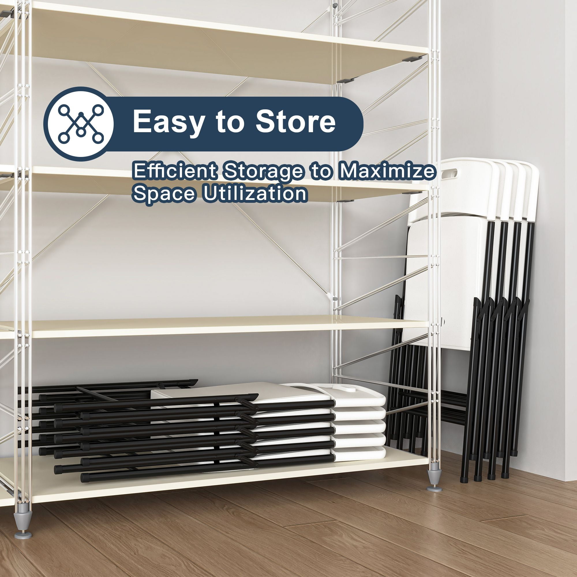 Demi Bonn 4 Pack Folding Chairs, Foldable Chair Portable Plastic Seat with Steel Frame for Indoor Outdoor Dinning Party Wedding School Use, White