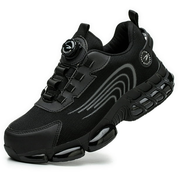 Botón Giratorio Zapatos Seguridad para Hombres Mujeres (36) Negros