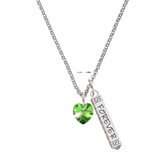 Delight Jewelry Lime Green Crystal Heart Silvertone Forever Bar Charm Necklace, 23"