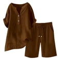thumbnail image 7 of WULMLEO Women Linen Set 2 Piece Summer Outfits Plus Size Short Sleeve Shirt and Bermuda Shorts Lounge Set Casual Matching Set Brown S, 7 of 7
