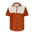 thumbnail image 5 of Ecqkame Summer Shirts for Men Vintage Color Block Button Down Lightweight Tops Casual Loose Short Sleeve Beach Shirts Orange-B L, 5 of 5