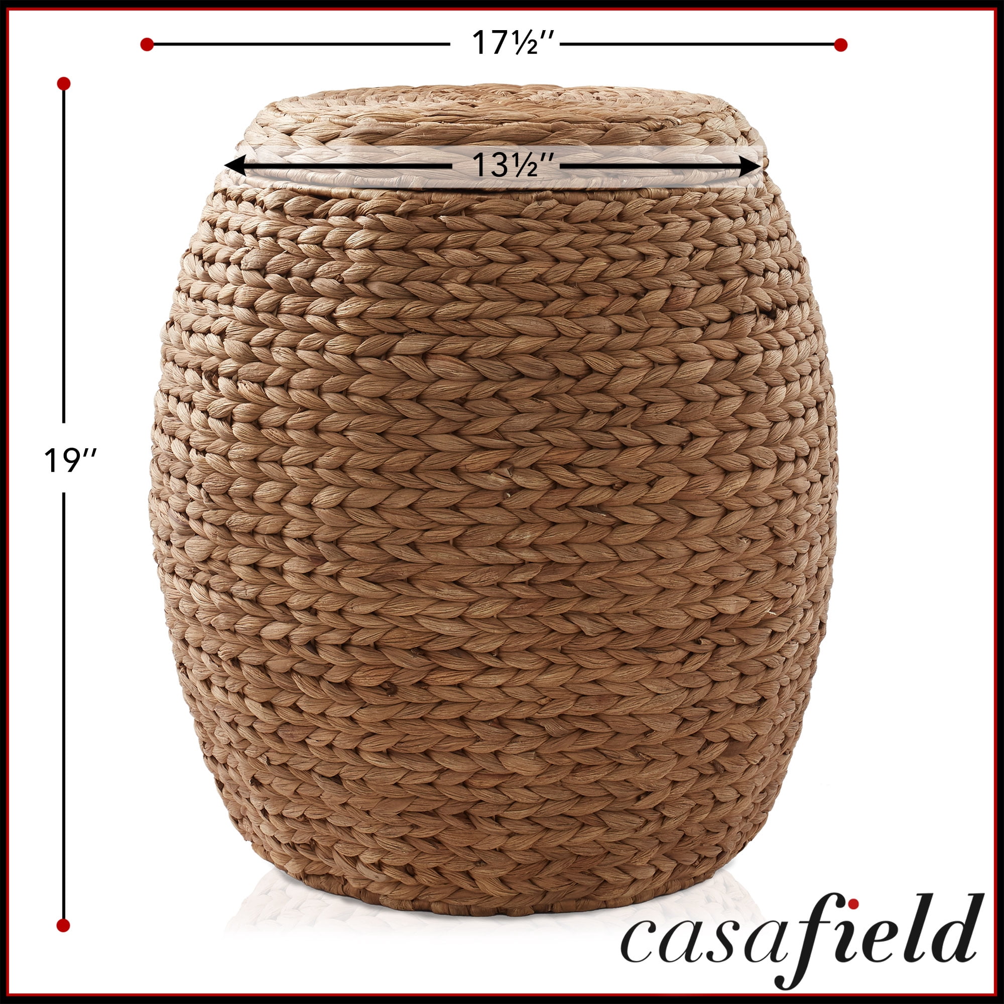 Casafield Round Storage Basket with Lid, Cinnamon - Handwoven Water Hyacinth Hamper Organizer for Laundry, Blankets, Plants