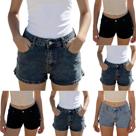 Wutalume Jeans for Women Denim Shorts with Chain Detail, Stretch Slim Fit Jean Shorts for Edgy Summer Casual Wear,Black L