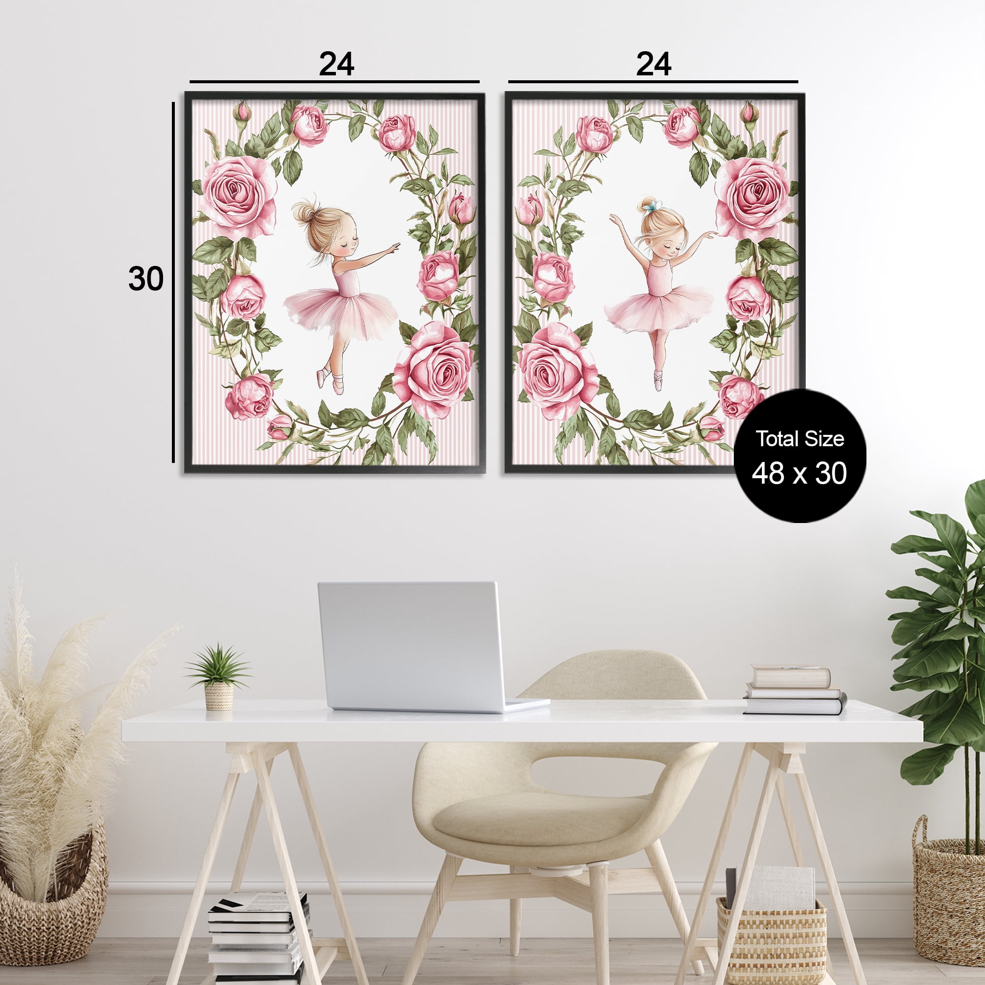 Stupell Industries Little Rose Dancers 2 Piece Black Framed Giclee Art Set, design by Christine Simpson Art