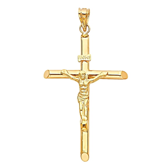 14K Yellow Gold Religious Crucifix Charm Pendant for Chain Necklace | Jewelry Gift for Men Women | 56 x 37 MM | 3.4 grams