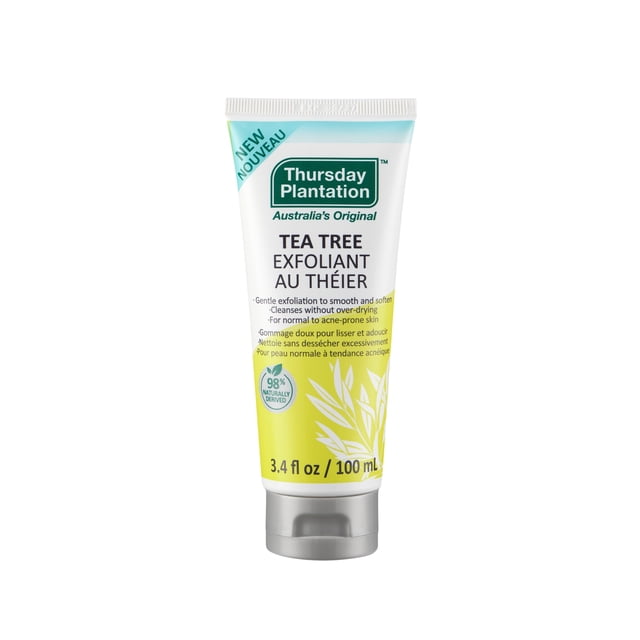 Thursday Plantation Tea Tree Exfoliating Face Scrub 100 ml – Gentle Skin Refining Exfoliant for Men & Women – Blemish Control, Deep Pore Cleansing for Sensitive & Acne-Prone Skin, Non-Drying