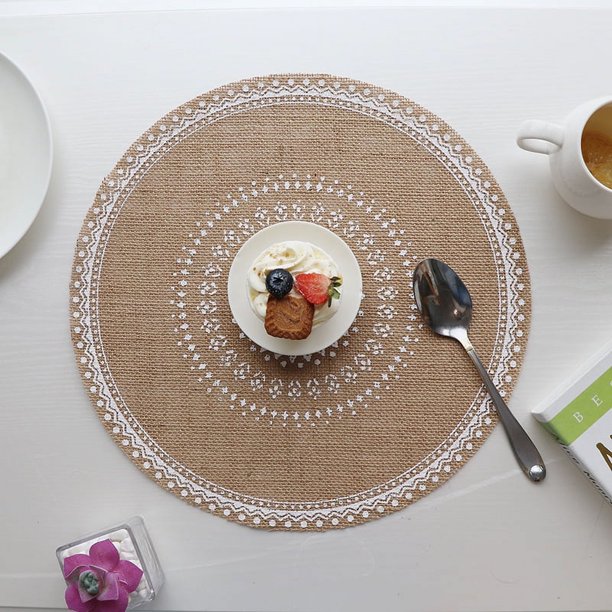 Posavasos tejidos, tapetes para comidas, tapetes aislantes de algodón y lino para la mesa del comedor, accesorios de tiro, tapetes decorativos de cáñamo para el hogar