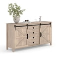 thumbnail image 5 of 60" Farmhouse Buffet Cabinet with Sliding Barn Doors & 4 Drawers – Antique White Rustic Sideboard for Coffee Bar, Dining Room, Living Room, or TV Console – Vintage Wood, 5 of 8