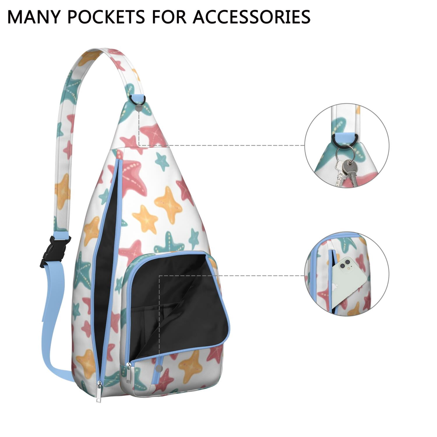 Fashion Chest Sling Bag Starfish Trendy Sling Backpack for Women/Men Adjustable Lightweight Travel Hiking Casual Daypack for Unisex