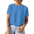 thumbnail image 1 of GPOECD T-Shirts Grande Taille pour Femmes Tricot Texturé Couleur Unie Col Rond Manches Courtes Style Décontracté pour un Port Quotidien Confortable Hauts Décontractés pour Femmes Bleu,TTTG, 1 of 4