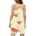 thumbnail image 4 of Odeerbi 5-13 Years Kids Girls Summer Jumpsuit Plaid Watermelon Print Camisole Romper Breathable Comfortable Suspender Overalls Bib Overall Shorts with Pockets, 4 of 5