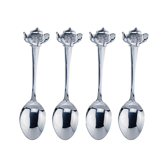 Fino Demi Spoon, Stainless Steel, Teapot Design, For Everyday Coffee, Desserts, Entertaining, and Holiday Dining, Set Of 4