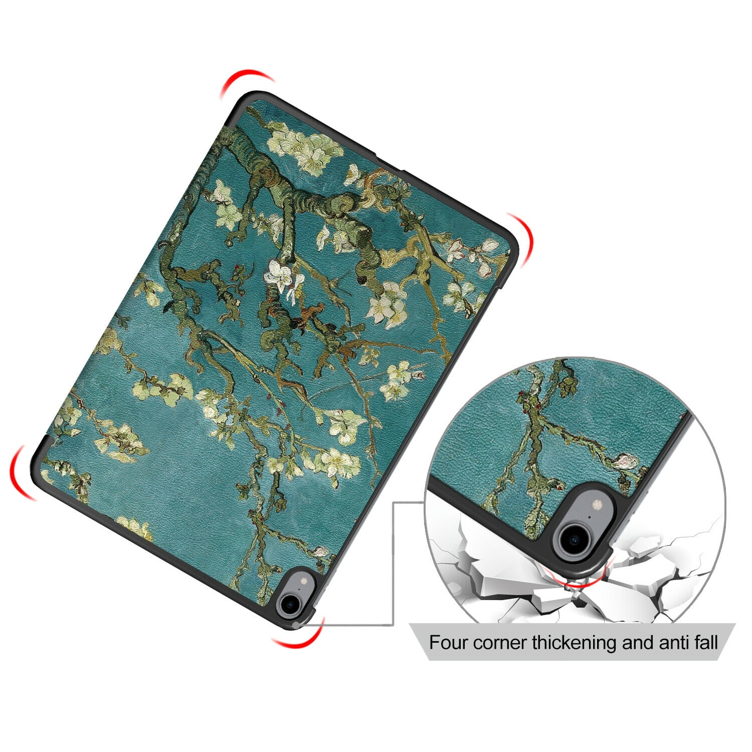 EpicGadget iPad Air 5 Case (5th Gen 2022)/ iPad Air 4 Case (4th Gen 2020) 10.9 with 2 PCS Tempered Glass Screen Protector for 10.9-inch iPad Air, Smart Cover Support Apple Pencil Charging (Blossom)