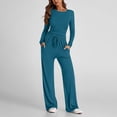thumbnail image 2 of Ruched Blouse And Pants Set Women's Long Sleeve Solid Tops And Elastic Waist Bottoms Casual Work Outfit Two Piece Set Fashion Gifts for Women | Sopatenor,Navy XL, 2 of 9