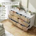 thumbnail image 4 of Rugerasy 6 Drawer Dresser,Modern Dresser for Bedroom with Gold Handle and Large Drawer,Wood Double Chest of Drawers and Storage Organizer for Living Room,Hallway,Entryway,White+Original Wood, 4 of 6