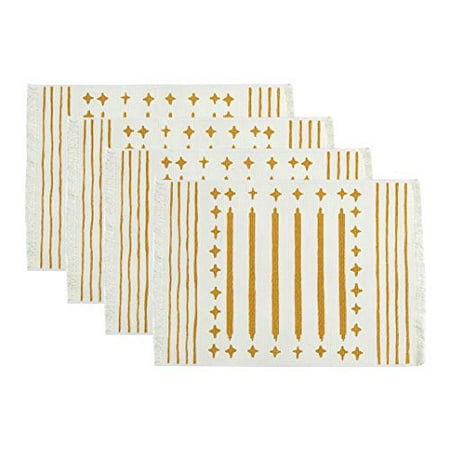 

Fennco Styles Stripe Cross Print Braided Cotton Table Placemats 14 W x 19 L Set of 4 - Mustard Yellow Table Cover for Home Dining Table Banquet Family Gathering and Special Occasion