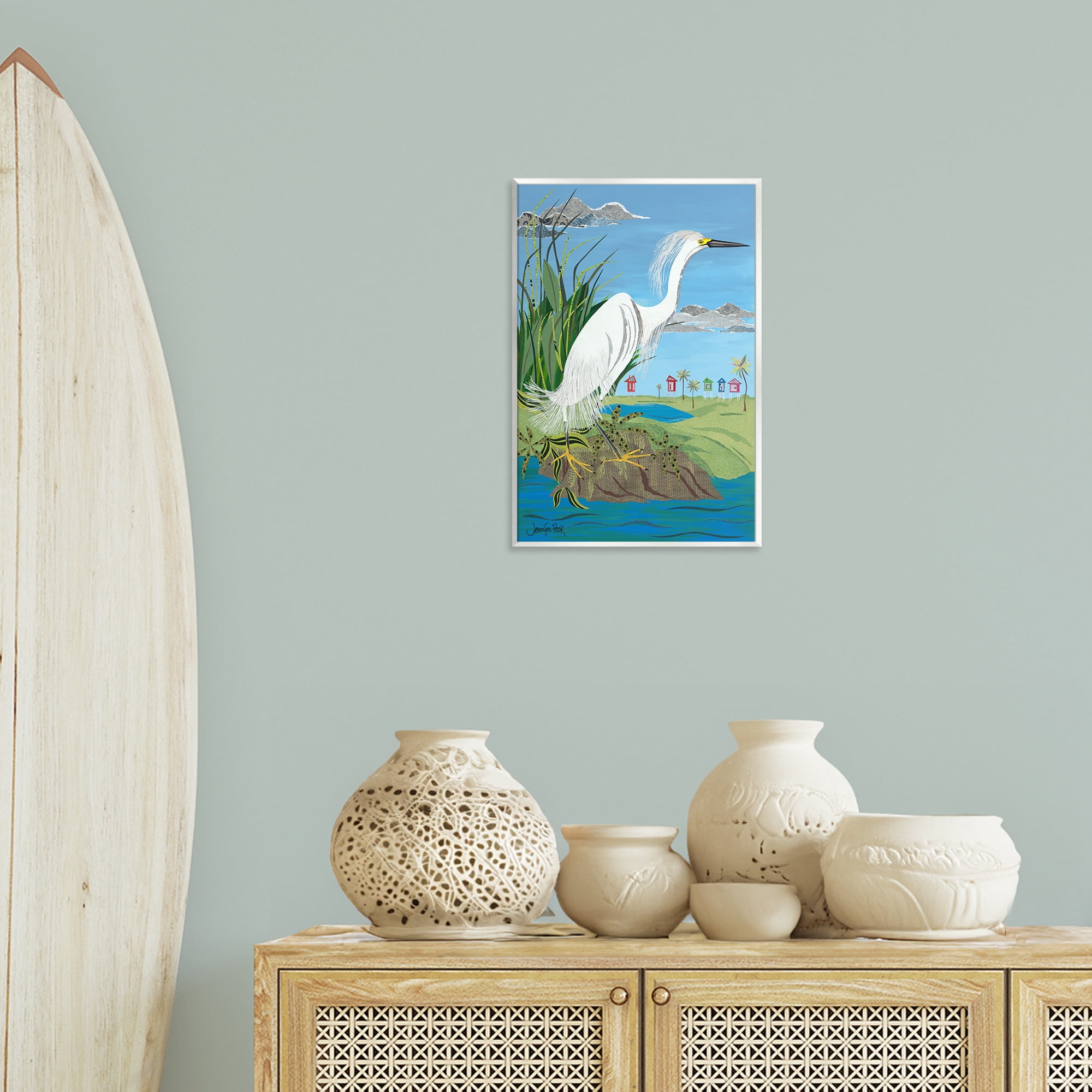 Stupell Industries Egret Perched on Shore Animals & Insects Painting Unframed Art Print Wall Art, 13 x 19