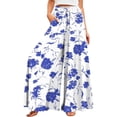 thumbnail image 2 of Women's Summer Wide Leg Palazzo Pants Spring Casual High Waisted Flowy Trousers Boho Beach Vacation Outfits (Sky Blue S), 2 of 5