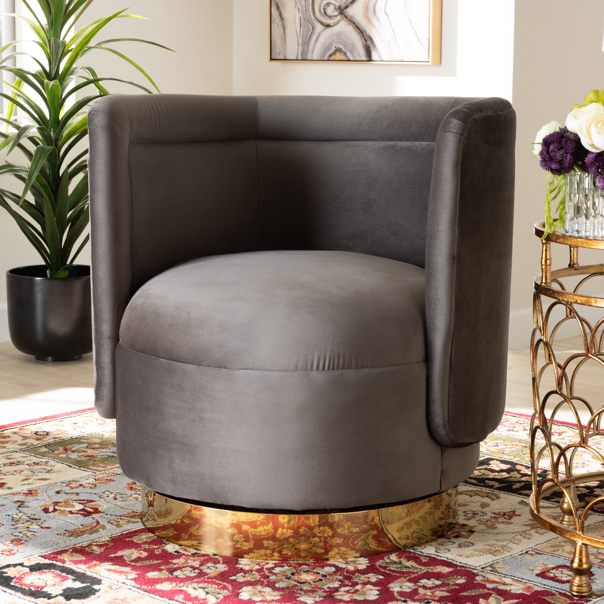 Baxton Studio Saffi Glam and Luxe Grey Velvet Fabric Upholstered Gold