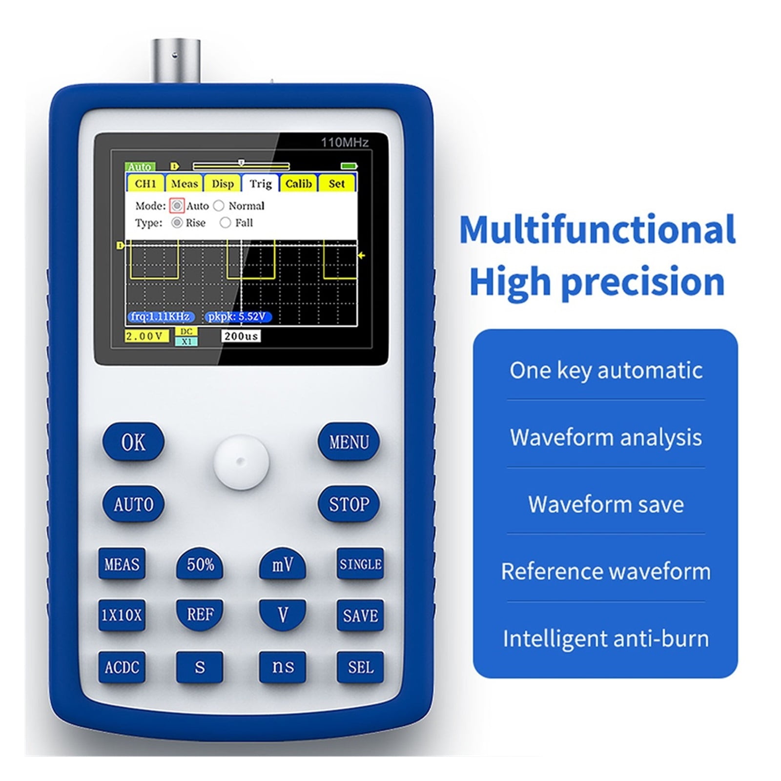 Handheld 2 Trigger Modes Oscilloscope 500Msa S Sampling Ratio 110Mhz Analog Bandwidth Square Waves Oscilloscopes ,Professional Designed