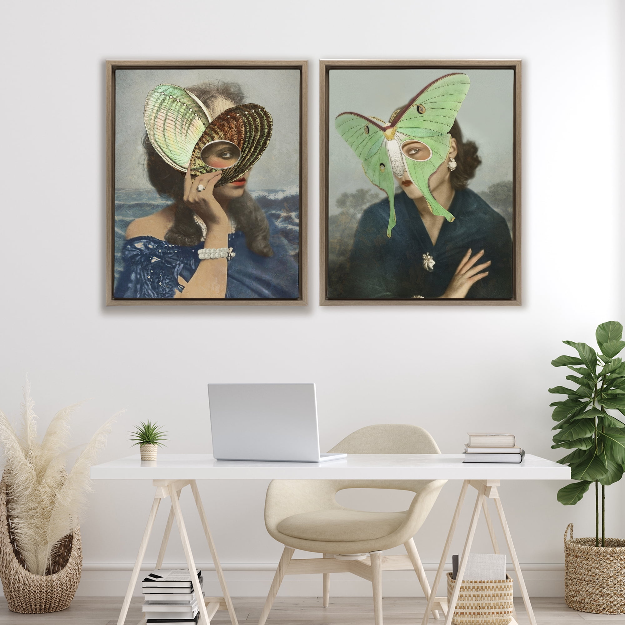 Stupell Industries Naturalist Women Portraits 2 Piece Brown Framed Floater Canvas Set, design by Victoria Barnes