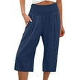 thumbnail image 1 of Innerwin Pantalons Larges pour Femmes Palazzo Vacances Couleur Unie Coupe Ample Capri Bleu Marine 2TG, 1 of 4