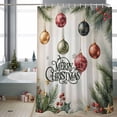 thumbnail image 2 of Merry Christmas Bathroom Shower Curtain Vintage Xmas Shiny Balls Holly Berry Star Beige Background Waterproof Washable Shower Curtains for Bathtub Bath Decor with Grommets and Hook 36 X 72 Inch, 2 of 8