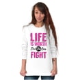 thumbnail image 3 of Life is Worth the Fight Breast Cancer Women Plus Size Long Sleeve Graphic Tee Brisco Brands 2X, 3 of 5