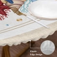 thumbnail image 3 of Blue Starfish Beach Round Tablecloth, Fitted Table Cover with Elastic for 45"-54" Round Tables, Summer Coral Conch Coastal Retro Beige Table Cloth Outdoor Indoor Dinning Party Waterproof Tablecloths, 3 of 7