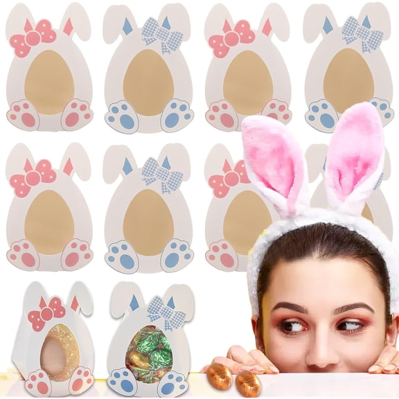 20 Pcs Easter Bunny Candy Treat Boxes with Window, Carton Egg-Shaped Paper Favor Containers for Chocolate, Cookies, Spring Party Supplies